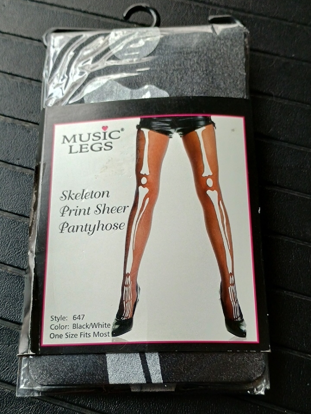 Music Legs Black Sheer Skeleton Print Pantyhose